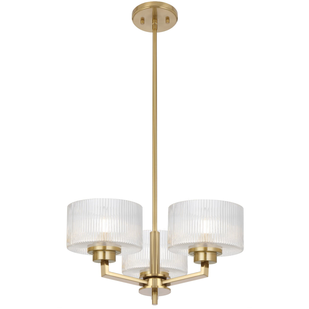 Telbix Moreno II 3 Light Modern Drum Pendant with Ribbed Glass Shade | Antique Gold