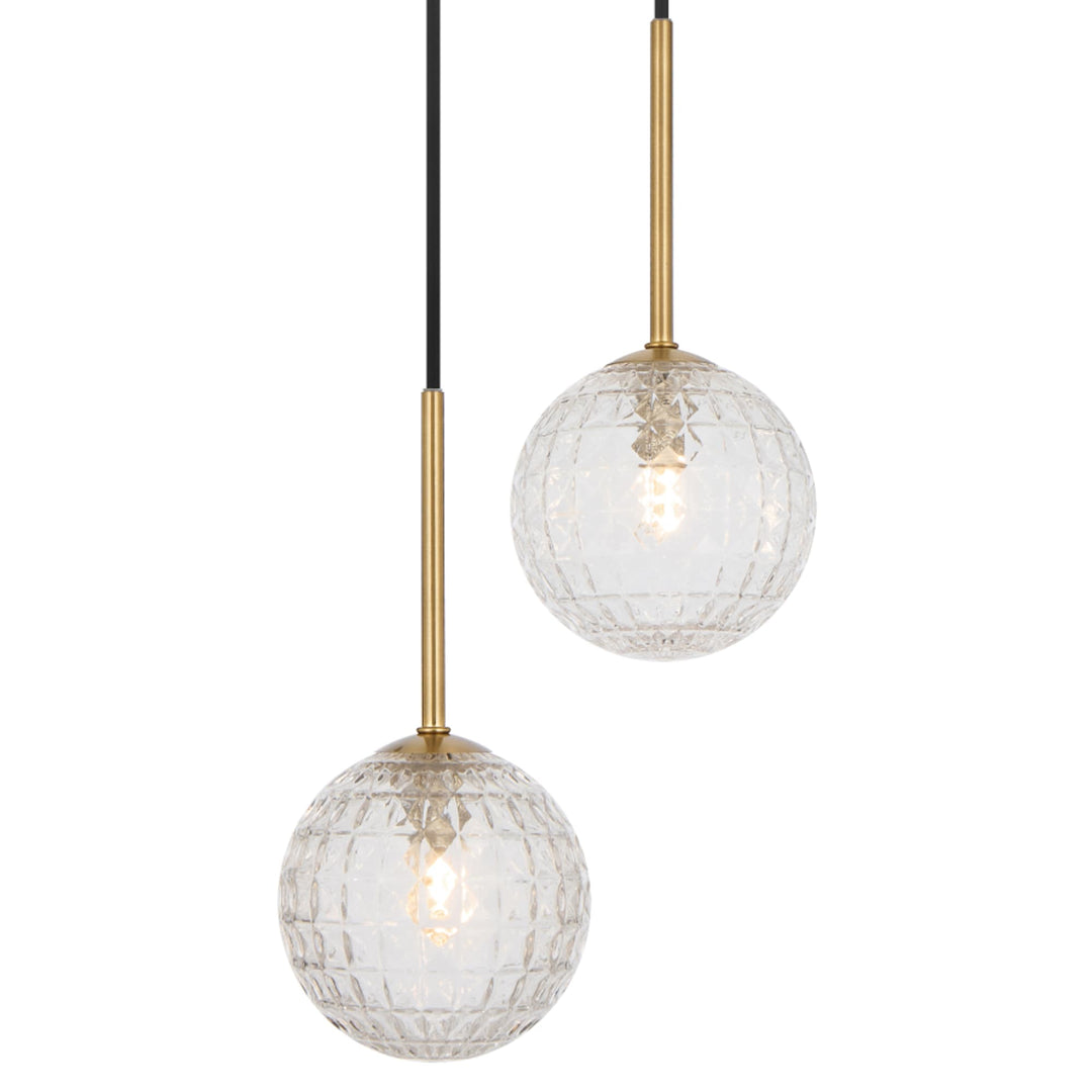 Telbix Gaston Antique Gold 2 Light Pendant Light | Clear Prism