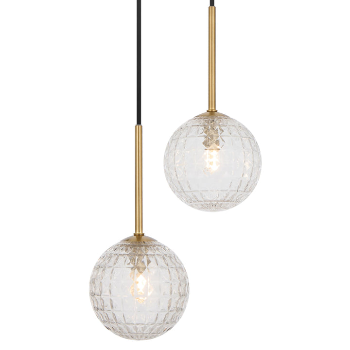 Telbix Gaston Antique Gold 2 Light Pendant Light | Clear Prism