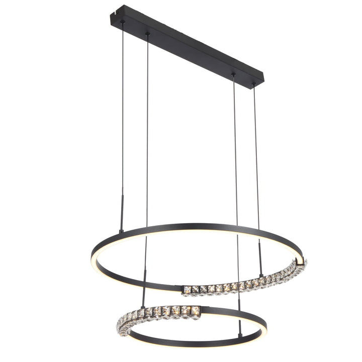 Telbix Brera 2 Tier Ring Tricolour LED Pendant with Crystals | Black