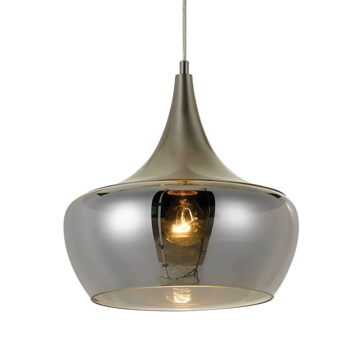 Telbix Landy Glass And Metal Pendant Light | Smoked With Matt Nickel