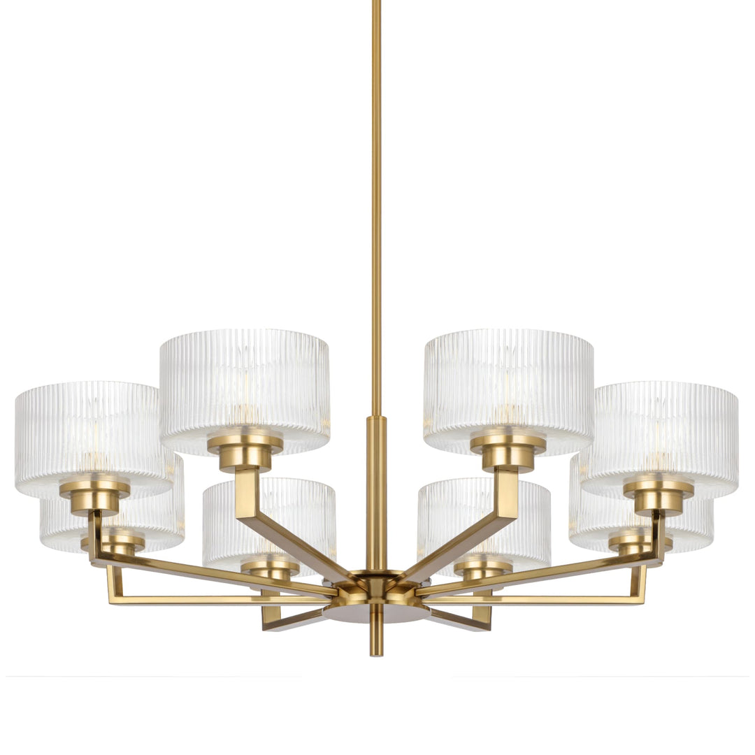 Telbix Moreno II 8 Light Modern Drum Pendant with Ribbed Glass Shade | Antique Gold