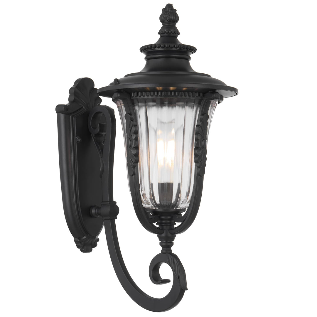 Telbix Ramiro Large Classic Lantern-Style Outdoor Wall Light with Textured Glass | Black