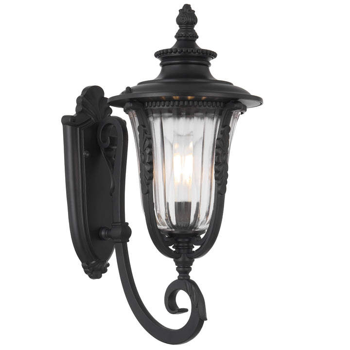 Telbix Ramiro Large Classic Lantern-Style Outdoor Wall Light with Textured Glass | Black
