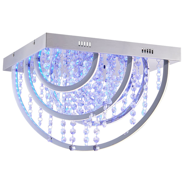Telbix Luxia Square Flush Mount LED Ceiling Light with Cascading Crystals and RGB Colour Effects | Medium