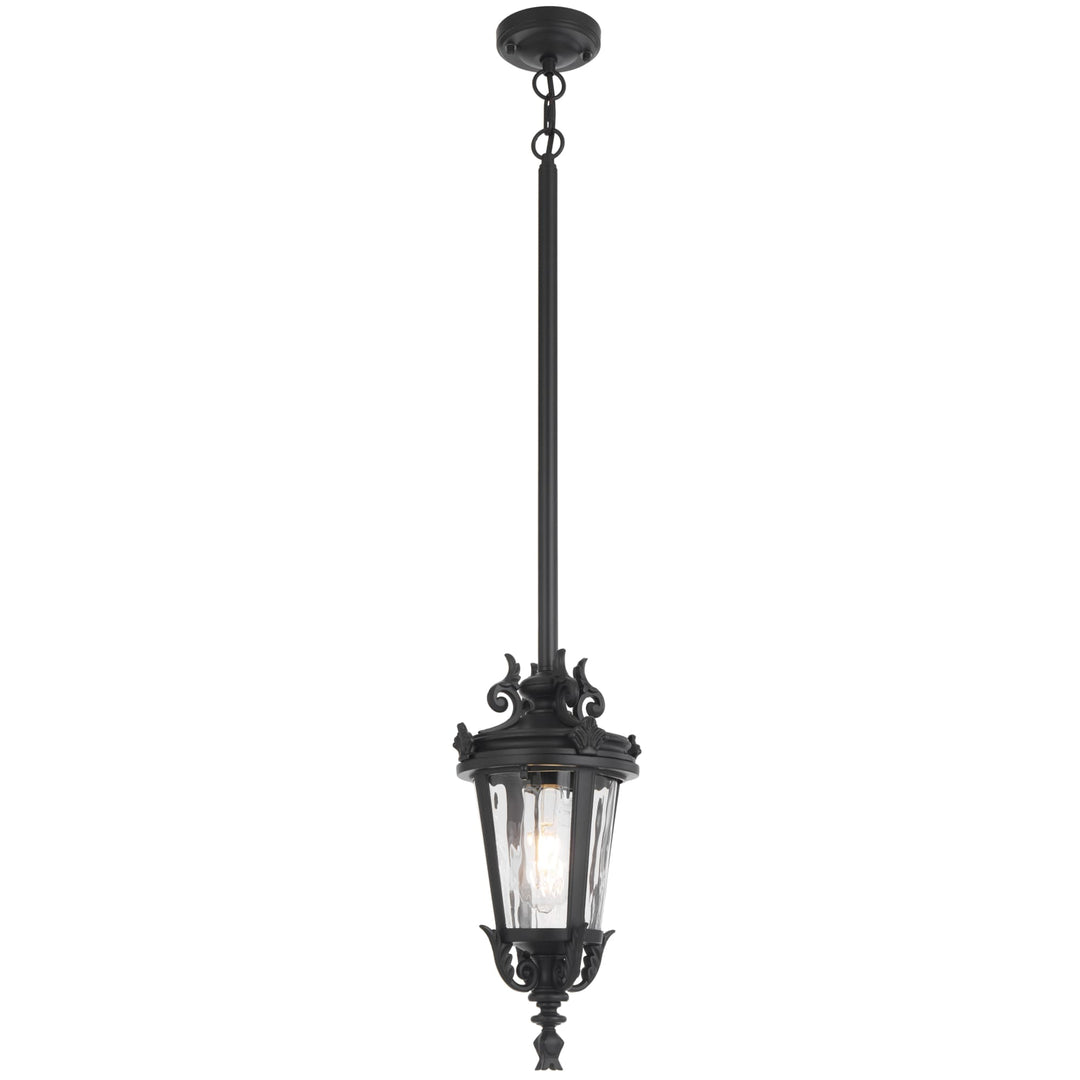 Telbix Pedral Classic Outdoor Lantern Pendant with Textured Glass and Multiple Suspension | Black