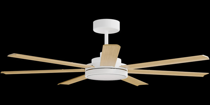Calibo Alula 60" (1524mm) 7 Blade Indoor/Outdoor DC Ceiling Fan with 24W Light & Remote | White & Bamboo