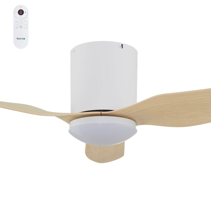 Fanco Smart Studio 42" (1066mm) Low Profile ABS Blade DC Ceiling Fan With 18W Dimmable CCT LED Light & Remote | White & Beechwood