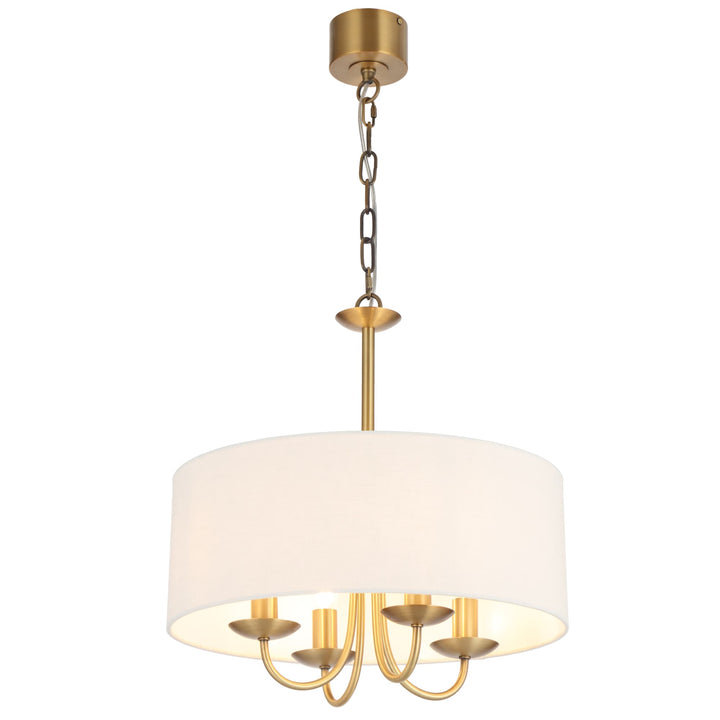 Telbix Shiron Soft Fabric Drum Shade 4 Light Pendant | Brass