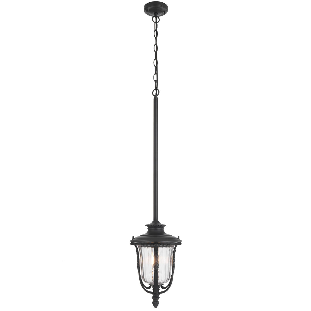 Telbix Ramiro Classic Outdoor Lantern Pendant with Textured Glass and Multiple Suspension | Black