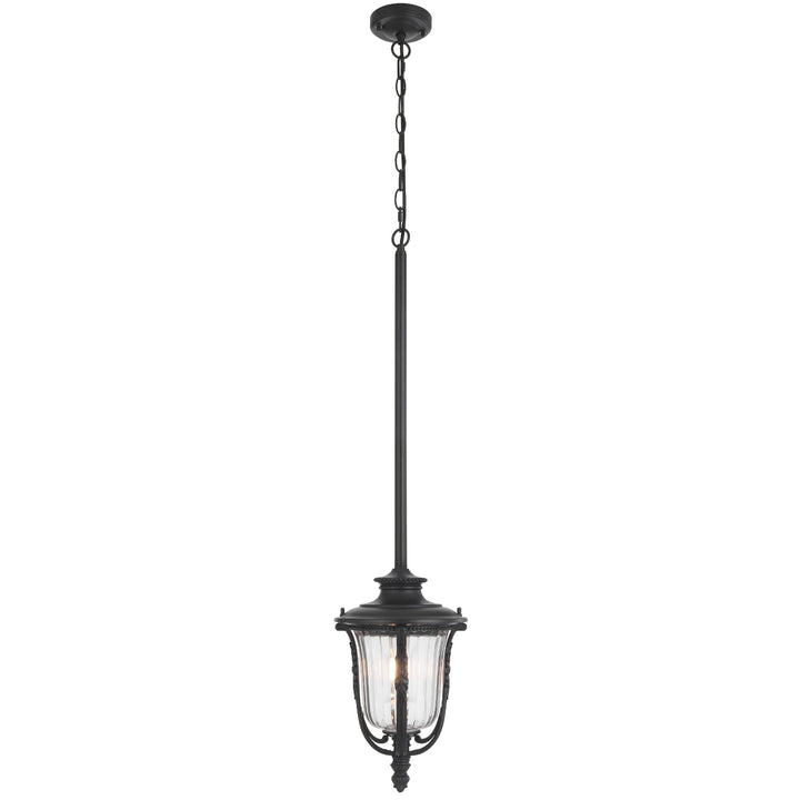 Telbix Ramiro Classic Outdoor Lantern Pendant with Textured Glass and Multiple Suspension | Black