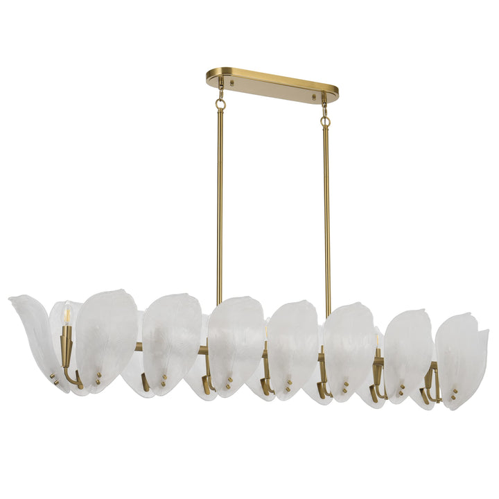 Telbix Monte 16-Light Rectangular Pendant with Frosted Glass Leaf Motif | Brass