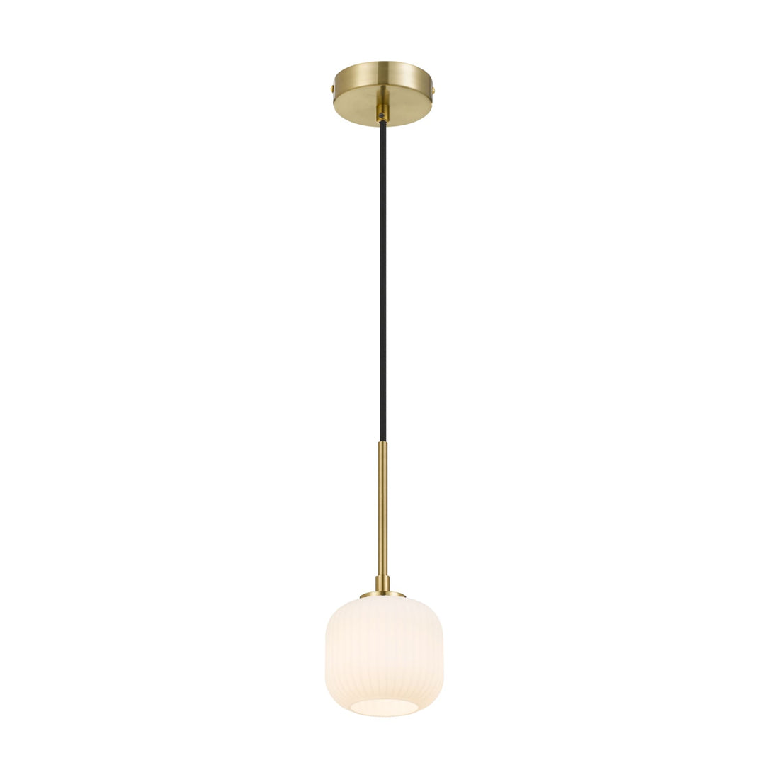 Telbix Bobo 1 Light Ribbed Barrel Glass LED Pendant Light | Antique Gold