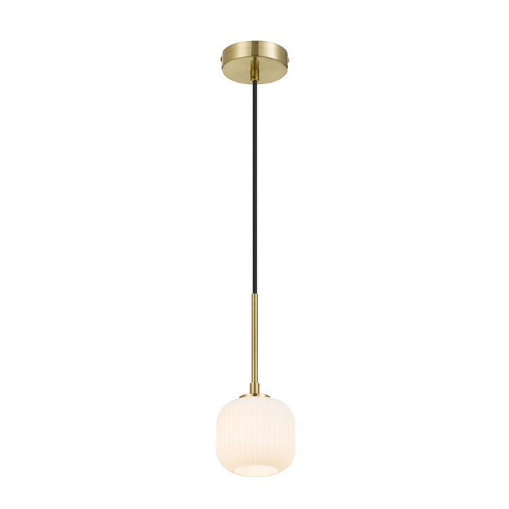 Telbix Bobo 1 Light Ribbed Barrel Glass LED Pendant Light | Antique Gold
