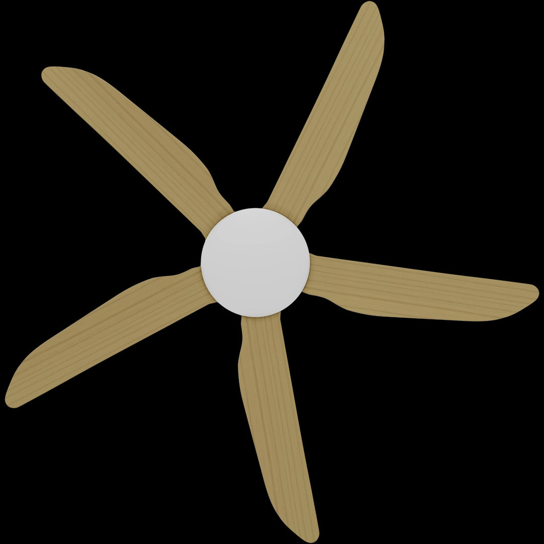 Calibo Storm 52" (1320mm) 5 Blade Indoor/Outdoor DC Ceiling Fan and Remote | White & Bamboo