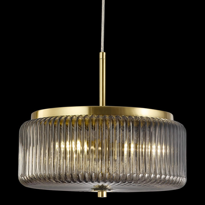 Calibo Whistler Ribbed Glass 3 Light Pendant | Gold and Smoke