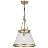 Telbix Olmont Textured Glass Cone Pendant with Modern Luxe Satin Gold Accents | Small