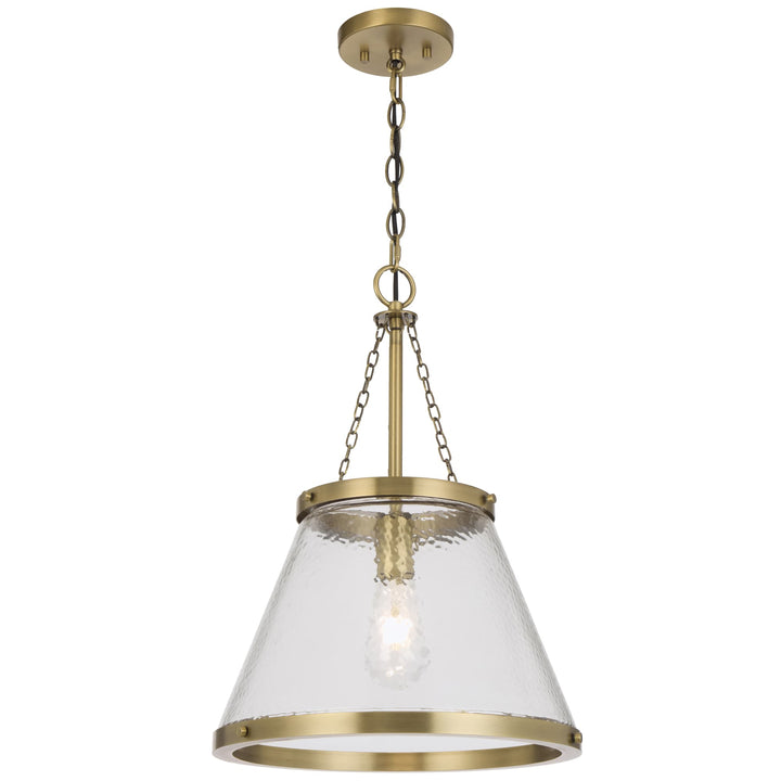 Telbix Olmont Textured Glass Cone Pendant with Modern Luxe Satin Gold Accents | Small