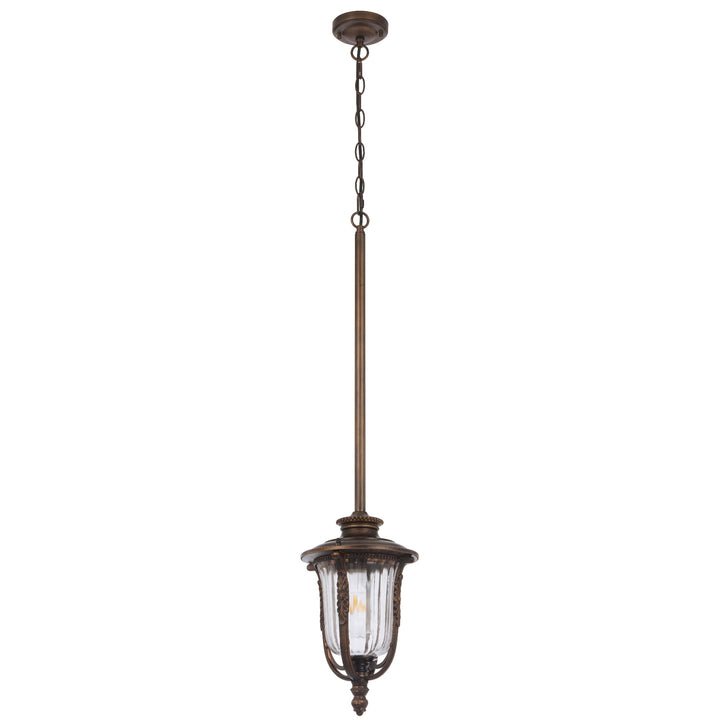 Telbix Ramiro Classic Outdoor Lantern Pendant with Textured Glass and Multiple Suspension | Bronze
