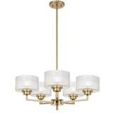 Telbix Moreno II 5 Light Modern Drum Pendant with Ribbed Glass Shade | Antique Gold