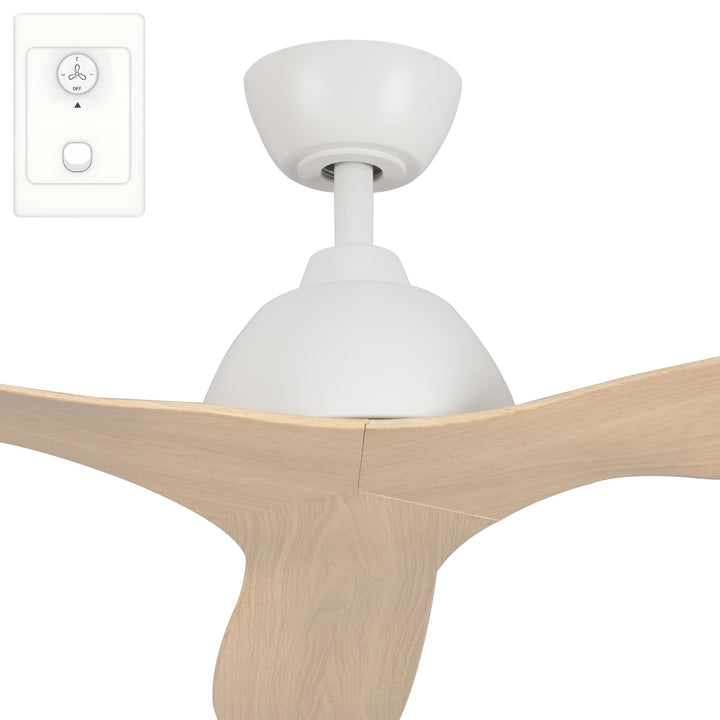 Fanco Breeze 52" AC Ceiling Fan with Wall Controller | White and Beechwood