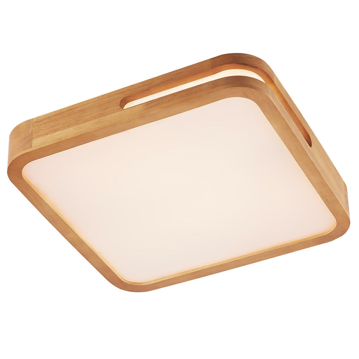 Telbix Lyric Tricolour LED Square Oyster Light with Wood Accent | Medium