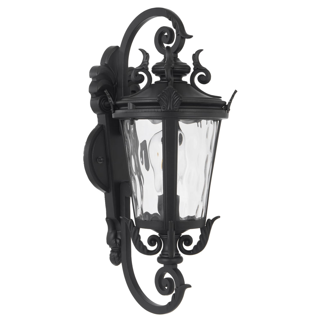 Telbix Pedral Large Classic Lantern-Style Outdoor Wall Light with Textured Glass | Black