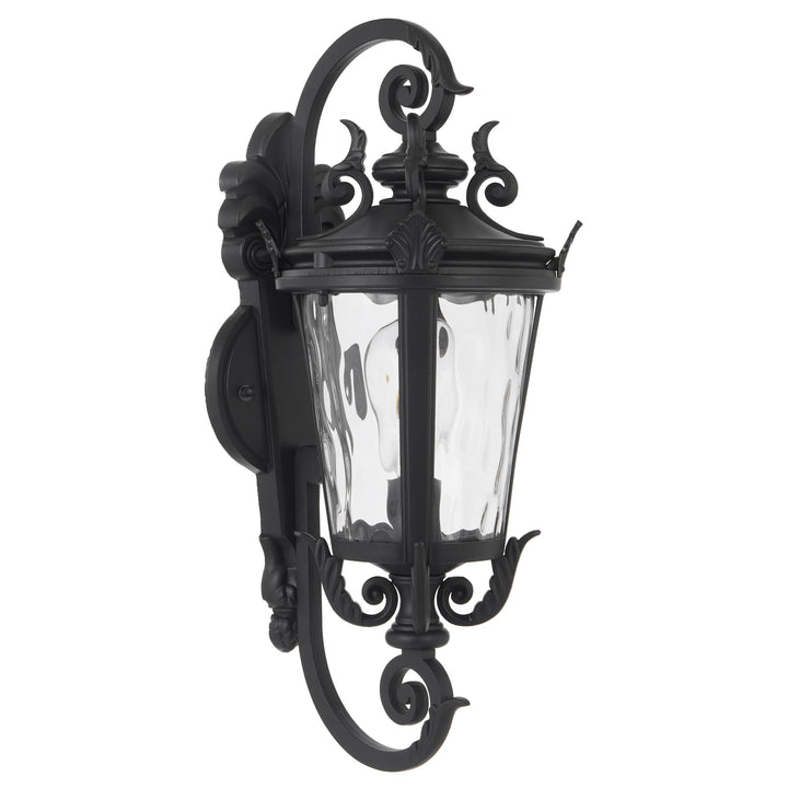 Telbix Pedral Large Classic Lantern-Style Outdoor Wall Light with Textured Glass | Black