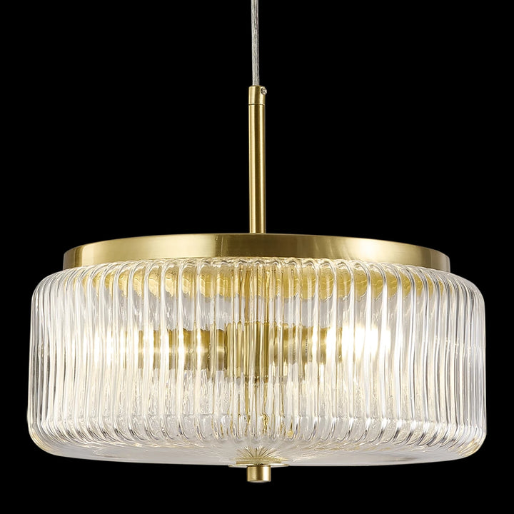 Calibo Whistler Ribbed Glass 3 Light Pendant | Gold and Clear