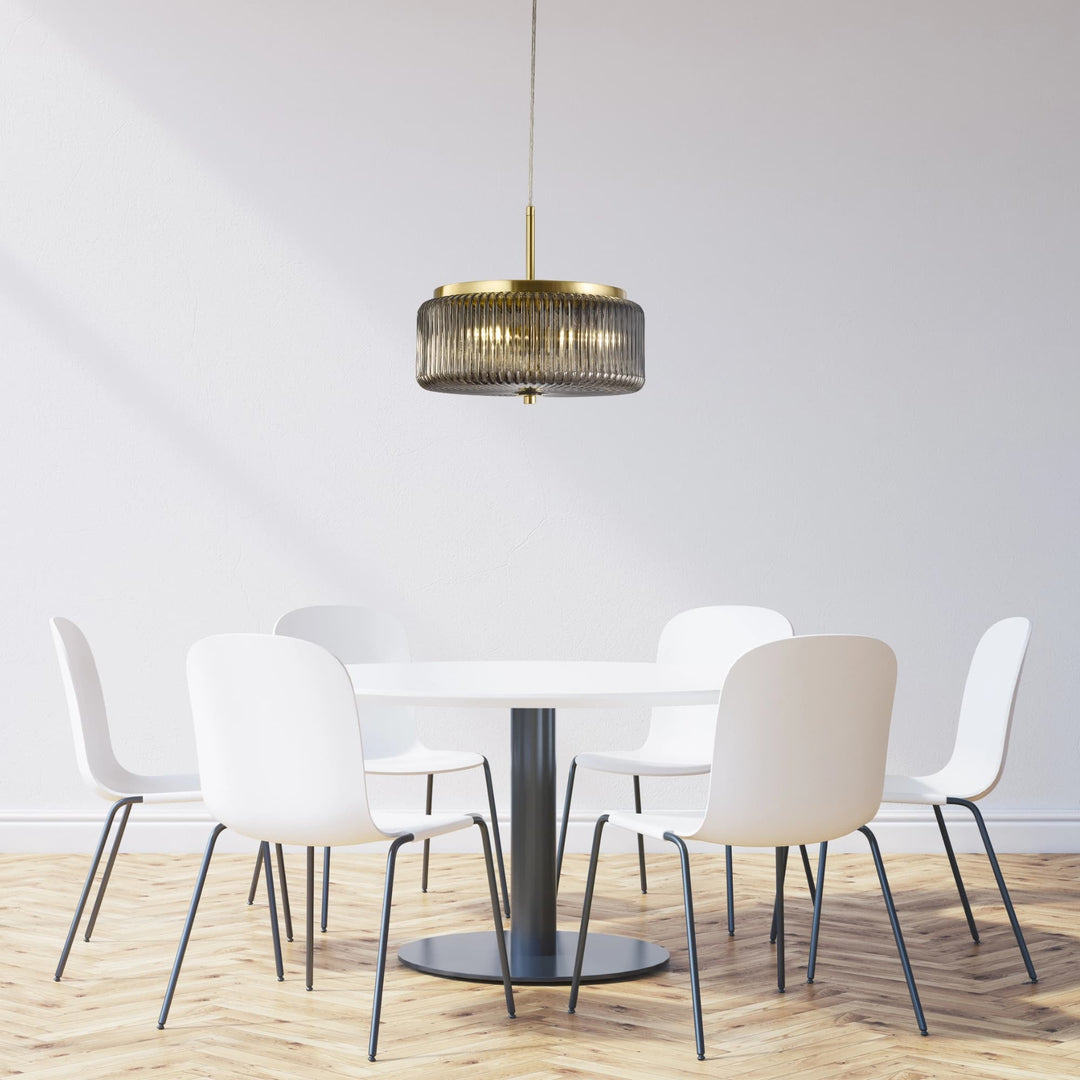 Calibo Whistler Ribbed Glass 3 Light Pendant | Gold and Smoke