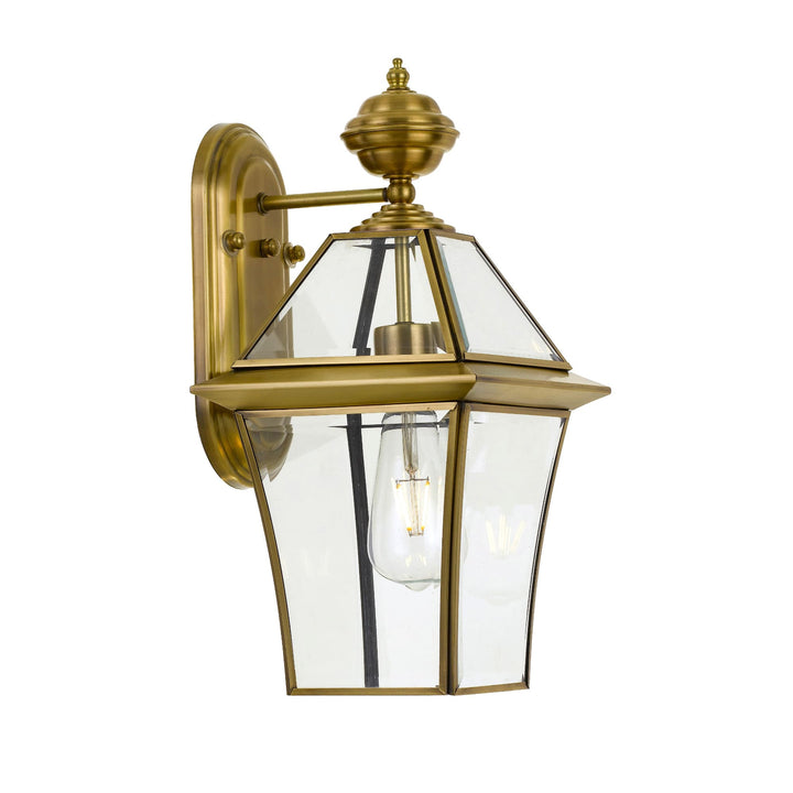 Telbix Rye 1 Light Exterior Lantern Style Wall Light IP44 (E27) | Antique Brass