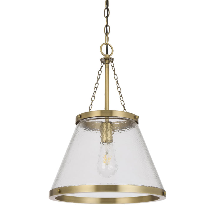 Telbix Olmont Textured Glass Cone Pendant with Modern Luxe Satin Gold Accents | Small