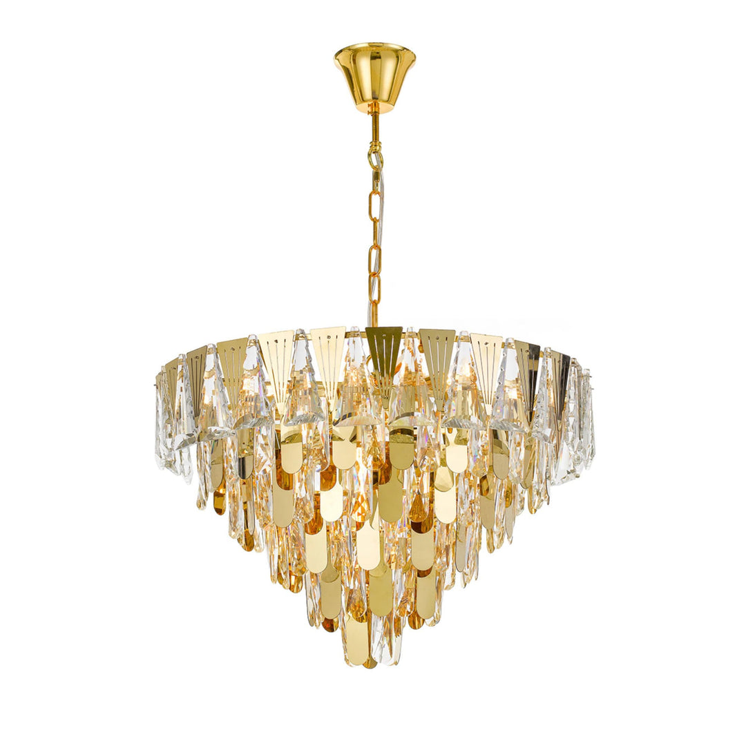 Telbix Valerie Gold and Crystal Traditional Pendant Light (E14) | Large