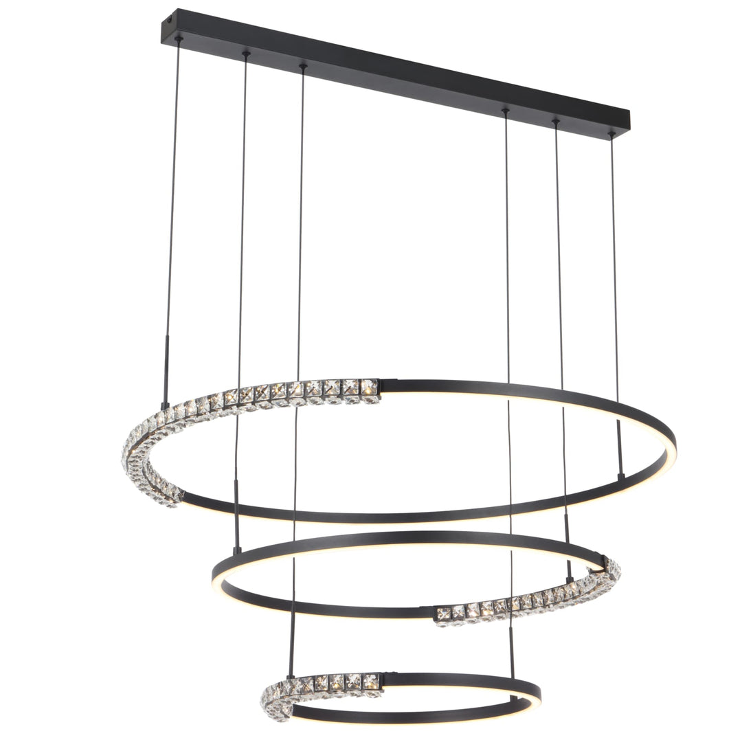 Telbix Brera 3 Tier Ring Tricolour LED Pendant with Crystals | Black