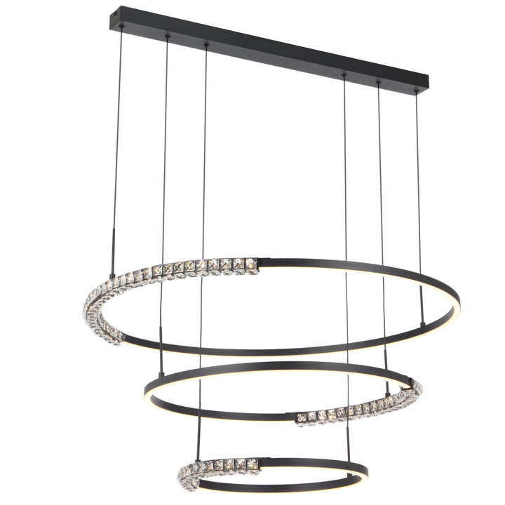 Telbix Brera 3 Tier Ring Tricolour LED Pendant with Crystals | Black
