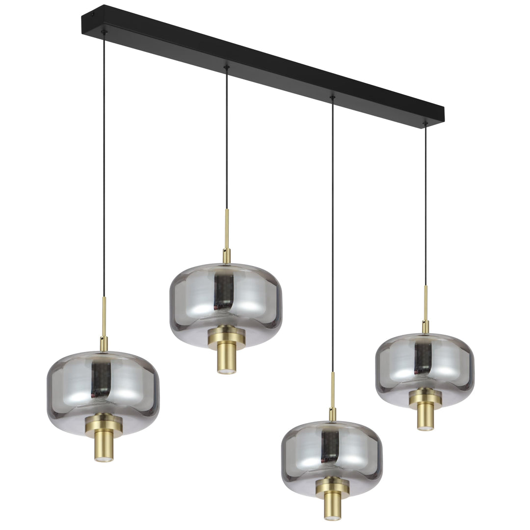 Telbix Volen 4 Light LED Bar Pendant | Black and Smoke