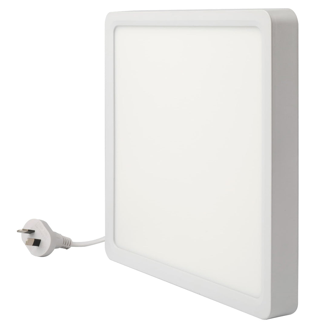 Telbix Lunos Square White Frame Dimmable 3CCT LED Oyster Light with Flex and Plug | Large