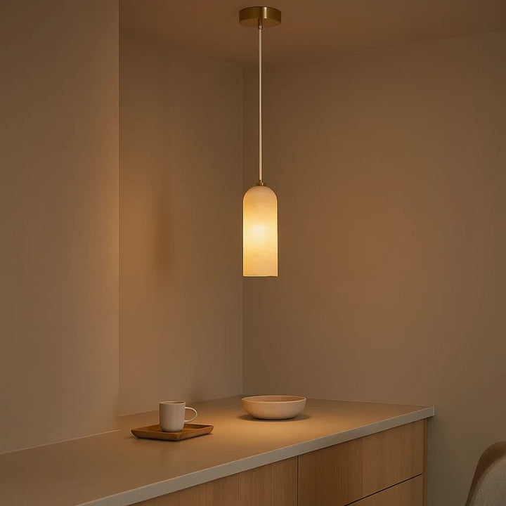 Calibo Bower Modern Alabaster Stone 1 Light Pendant Light | Brass