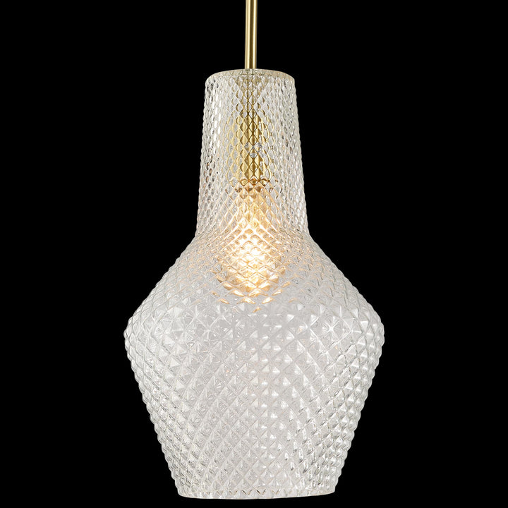 Calibo Avian Diamond Cut Glass 1 Light Pendant | Gold and Clear