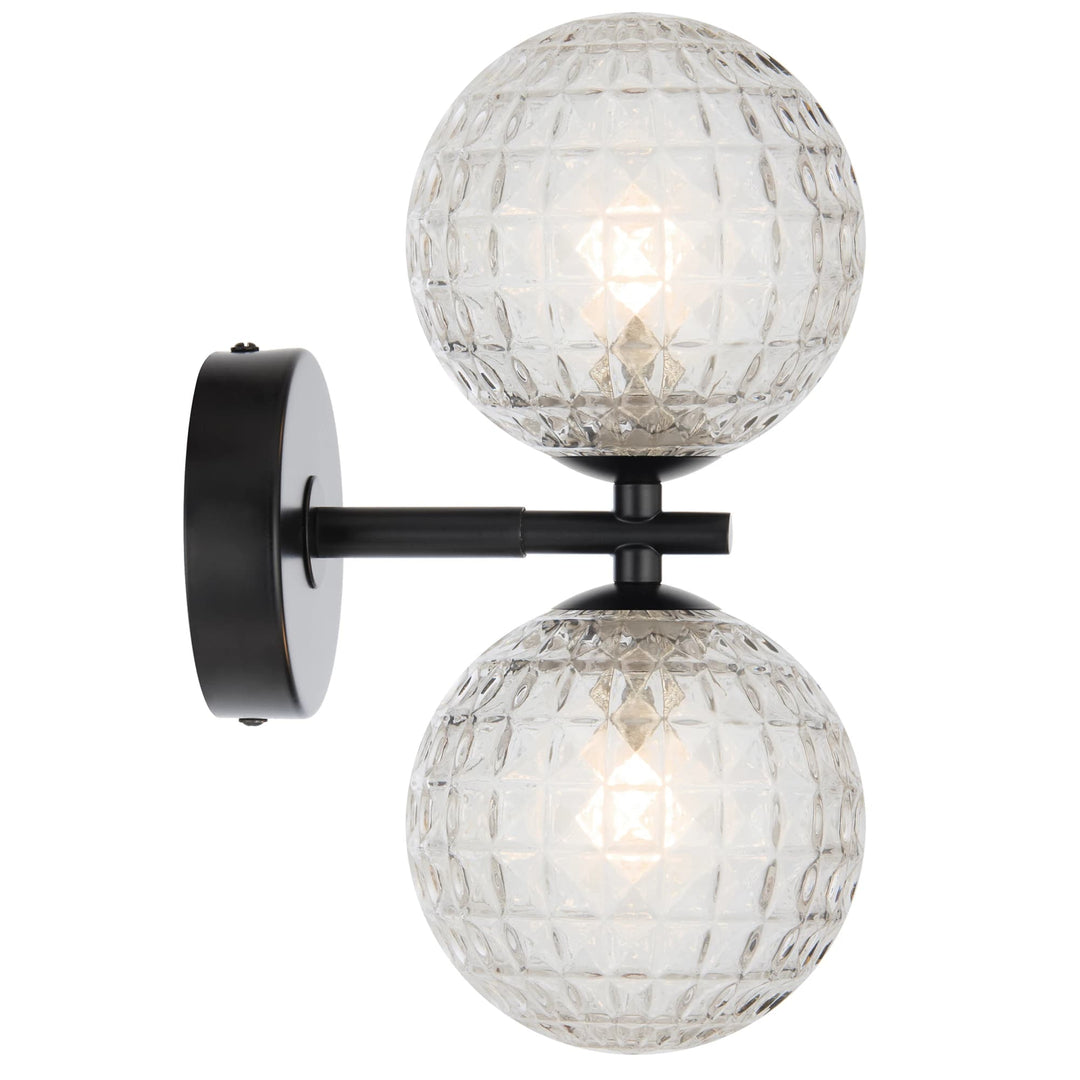 Telbix Black Felton 2 Light Wall Light | Clear Prism