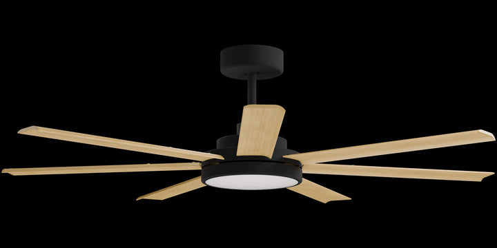 Calibo Alula 60" (1524mm) 7 Blade Indoor/Outdoor DC Ceiling Fan with 24W Light & Remote | Black & Bamboo