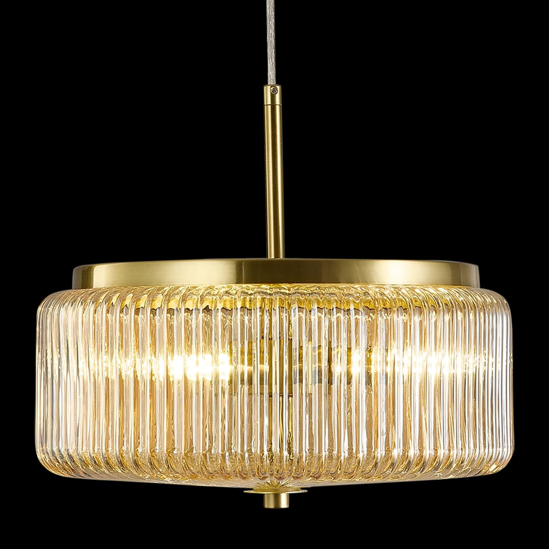 Calibo Whistler Ribbed Glass 3 Light Pendant | Gold and Amber