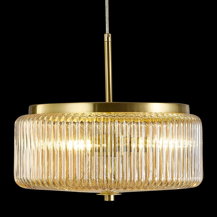 Calibo Whistler Ribbed Glass 3 Light Pendant | Gold and Amber
