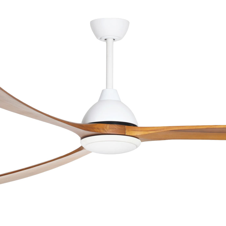 Fanco Sanctuary DC 92" Solid Timber Blade Indoor/Outdoor Ceiling Fan with 24w LED CCT Light and Remote | White & Teak