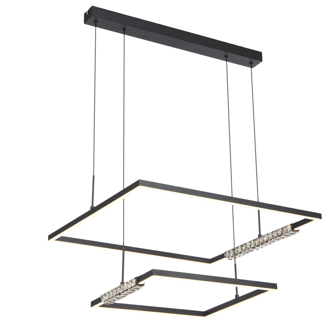 Telbix Zafra 2 Tier Cascading Square Tricolour LED Pendant with Crystals | Black