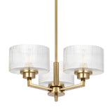 Telbix Moreno II 3 Light Modern Drum Pendant with Ribbed Glass Shade | Antique Gold