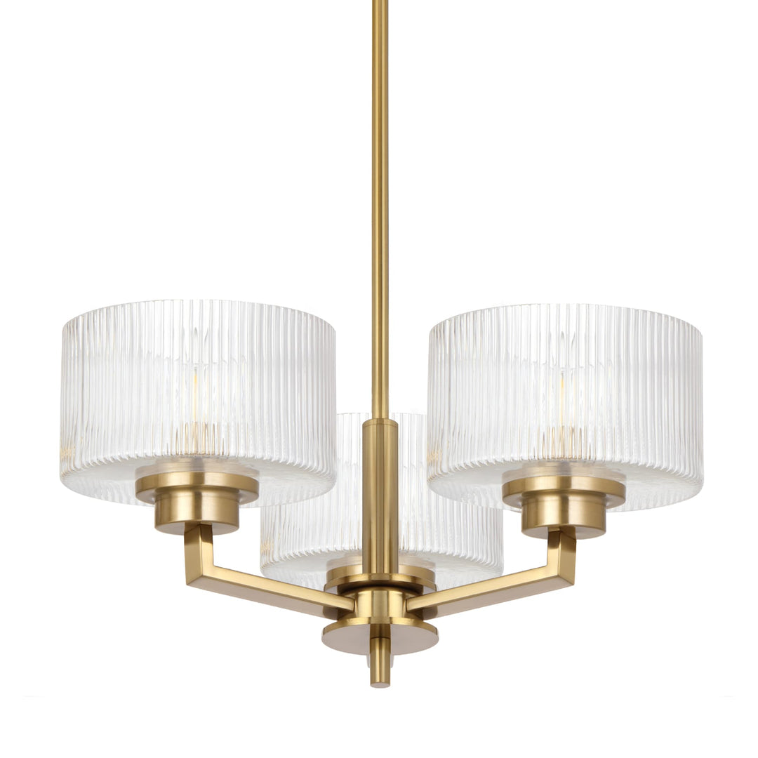 Telbix Moreno II 3 Light Modern Drum Pendant with Ribbed Glass Shade | Antique Gold