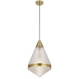 Telbix Harnon Modern Glass Pendant Light with Textured Cone Shade | Antique Gold