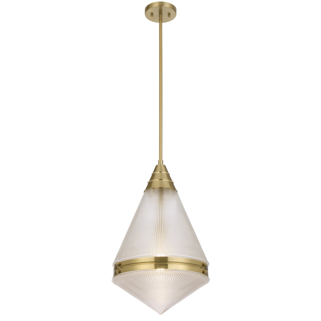 Telbix Harnon Modern Glass Pendant Light with Textured Cone Shade | Antique Gold