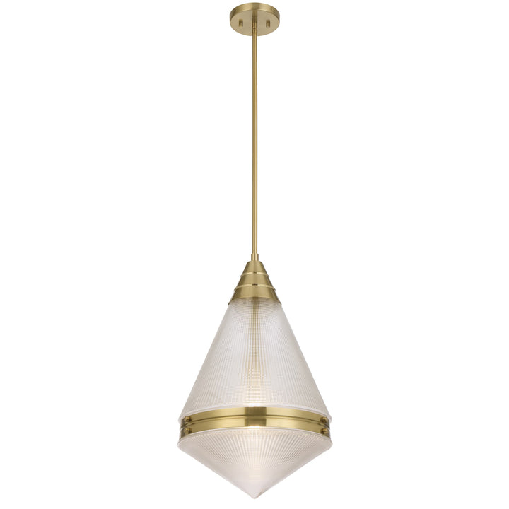 Telbix Harnon Modern Glass Pendant Light with Textured Cone Shade | Antique Gold